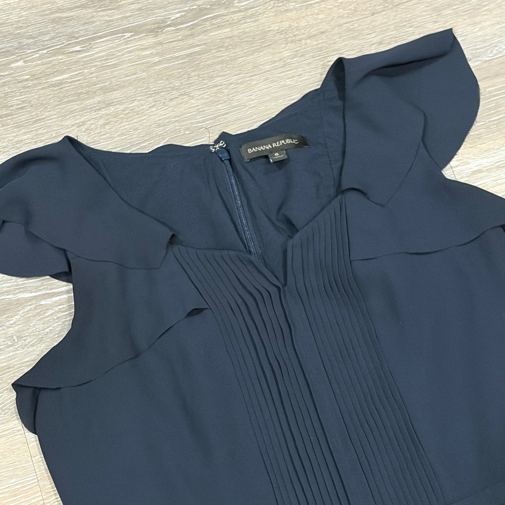 Banana Republic Navy Blue Pleated Tiered Ruffle Cocktail Dress Size 6